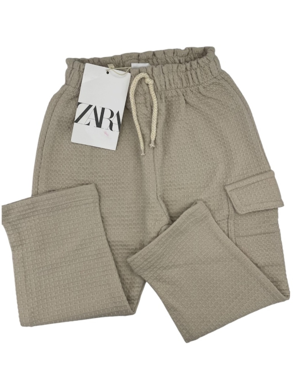 ZARA waffle knit girls pull-on beige cargo joggers Size 18-24 months